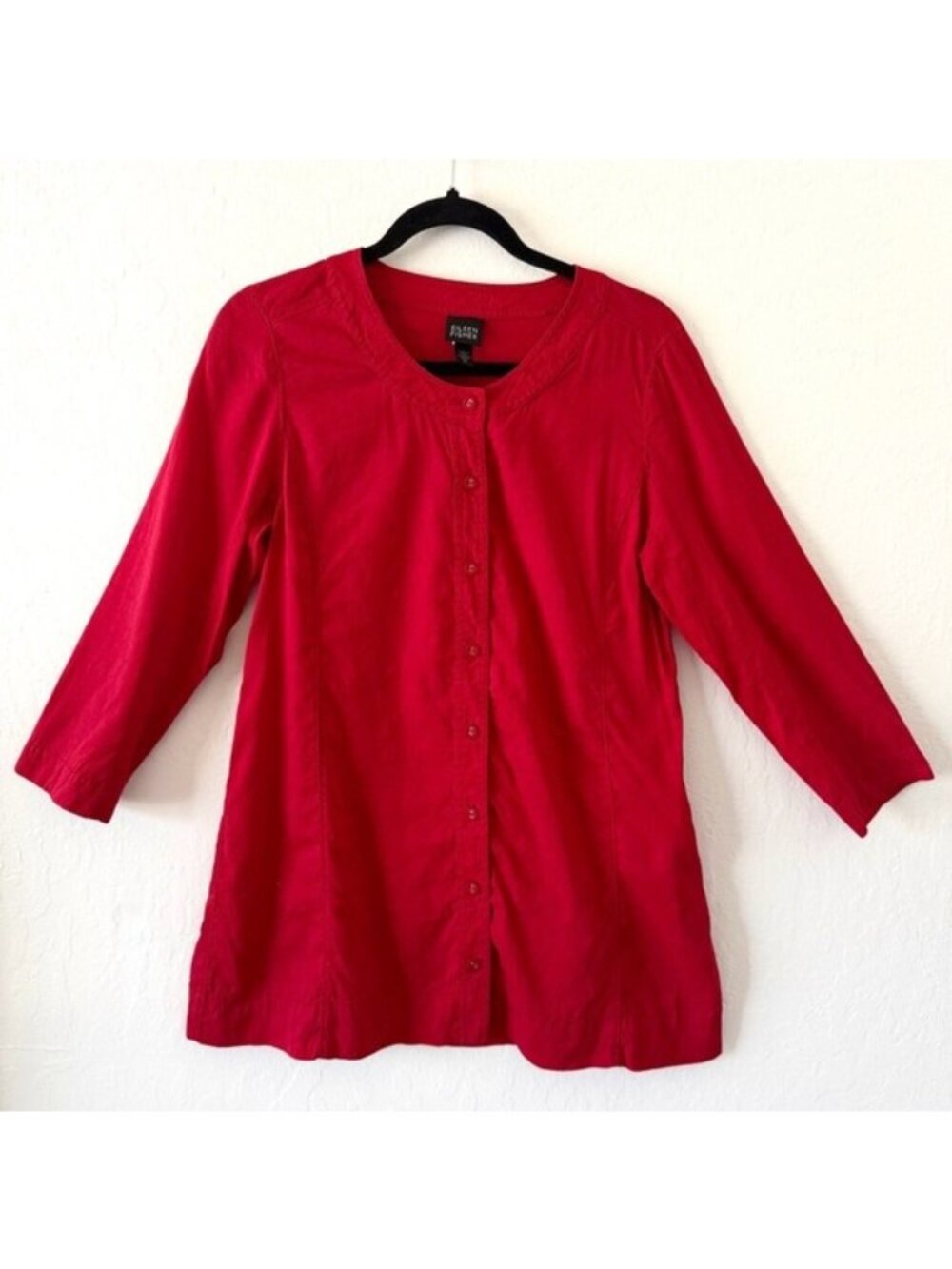 Eileen Fisher Bright Red Button Down 3/4 Sleeve TopSize XSmall
